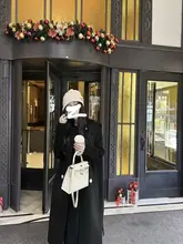 冬用ダブルブレストロングコート【手作り・ウール混・両面ニット・女性用】