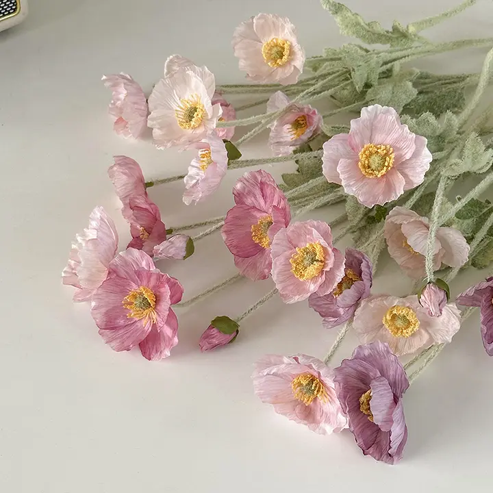 アイスランドポピーの造花【高品質・シングルブーケ・リビング装飾用】