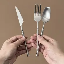 カトラリーセット ナイフフォーク スプーン フレンチ風 マット仕上げ くびれフォルム 304ステンレス ステーキ用 家庭用