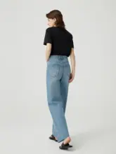 LRRE 洗い加工高腰ストレートデニムパンツ【レディース・ゆったり・カジュアル・スリム効果】