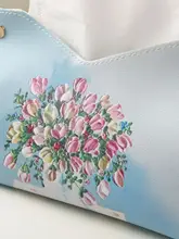 高級感ある皮革製油絵デザイン ティッシュボックス【軽食風・リビング・車用】