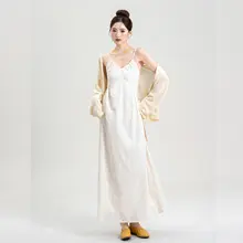 春夏用ルースシルエットの透かしデザイン吊り袖ドレス【ウエストマーク・白色・リゾートスタイル】（セットアップ対応）