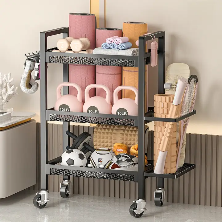 フィットネス器具収納ラック【家庭用・移動可能・ヨガマット・ダンベル用】
