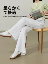 透け防止の白いテーパードワイドパンツ【高腰・フィット・バナナスタイル】