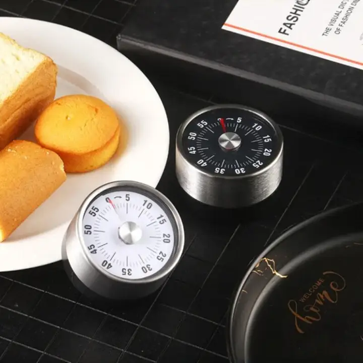 ステンレス製 電池不要キッチンタイマー【マグネット付き・料理や勉強に便利】