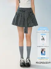 チェック柄のロングスカート【デザイン性・カジュアル・復古風】（セットアップ対応）