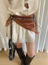 ヴィンテージ風ブラウンシルクスカーフ【パームリーフデザイン・ファッションアクセサリー・スカートやデニムに】（セットアップ対応）