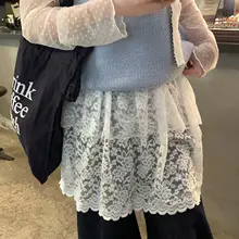 デニムと重ね着できるレースフリルのロングスカート【お尻隠し・春夏用・フレアシルエット】（セットアップ対応）