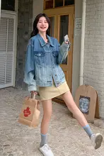 グラデーションデザインデニムジャケット【女性用・春季・ルーズフィット・ショート丈】