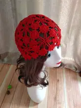 ニットキャップ レディース コットンリネン 花柄 かぎ針編み 透かし編み 手編み 通気性 春夏