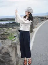 花吉 K250 レディース ハイウエスト ストレートパンツ【ホワイト・微ストレッチ・9分丈】