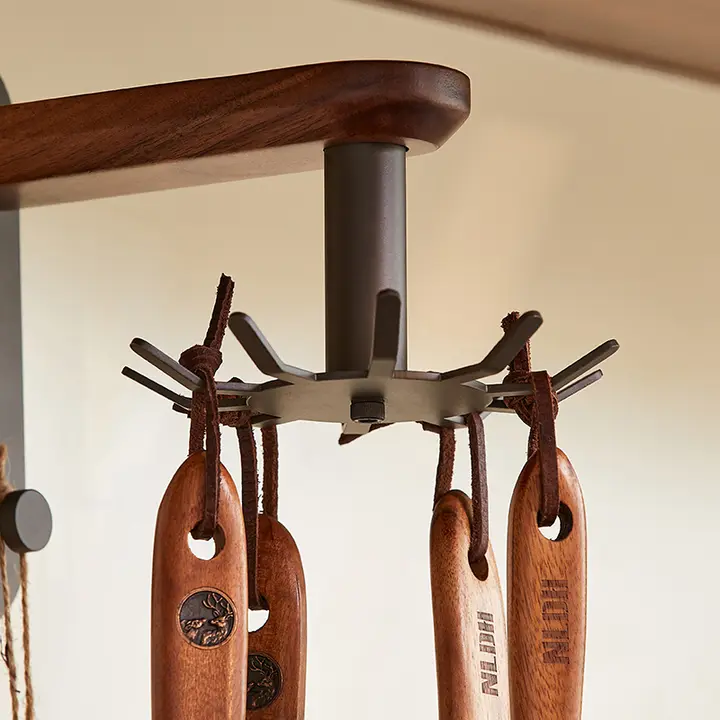 壁掛け多機能回転フック【スプーン・シャベル用・穴あけ不要・八本爪】