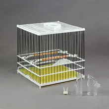 二代プラスチック鋼製鳥かご【広めの洗面器付き・正方形・水浴び用】