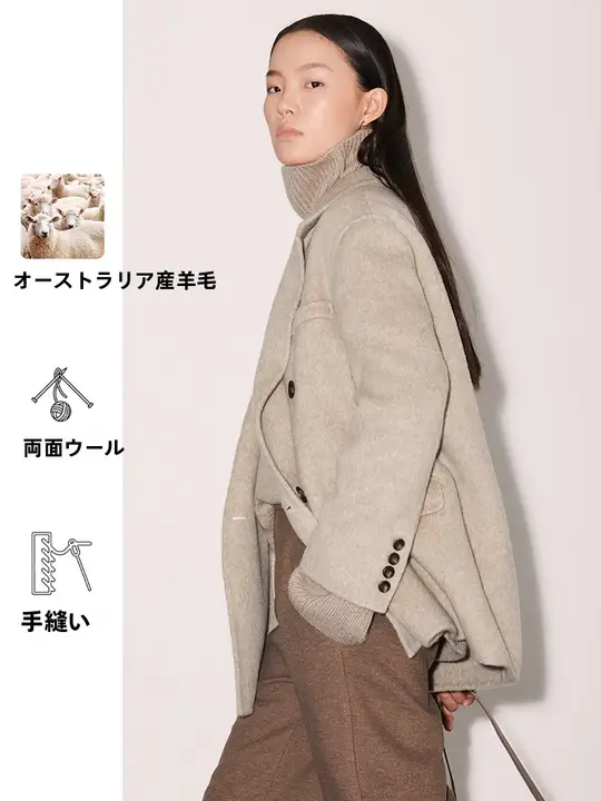 洗練されたデザインのダブルブレストウールコート【エレガント・英国風】