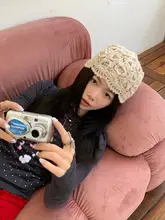 手編み立体フラワーメリノウール帽子【ファッション・透かしデザイン・秋冬用・暖かい】