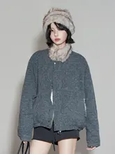 毛皮付き立て襟ジャケット【秋冬用・ゆったりデザイン・女性用】