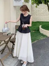 洗練された雰囲気の女性用ワンピース風ドレス【ノースリーブ・ウエスト絞り・スカート付き】（セットアップ対応）