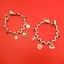 クリスマスカートゥーンデザインのペット用カラー【赤と緑・水晶装飾・無音編みひも】