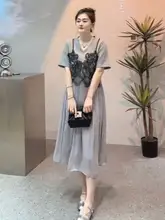 レース切り替えのフレンチスタイルドレス【大きいサイズ・着痩せ効果・夏用】（セットアップ対応）