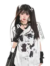Tシャツ レディース 半袖 猫柄 Vネック ルーズ オーバーサイズ サブカル スポーティー 甘辛MIX 夏