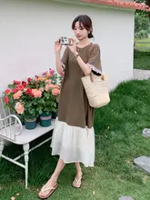 カラーコンビネーションのTシャツワンピース【女性用・ロング・フィッシュテール・夏用・体型カバー・カジュアル】