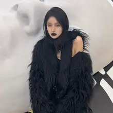高級感ある黒いフォックスファー レディースコート【冬用・エコ素材・厚手】