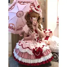 ストロベリー柄可愛いプリンセスドレス【初恋風・短袖・ロリータスタイル】