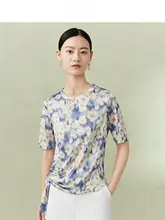 デザイン性のあるタイダイ染めのラウンドネックTシャツ【短袖・不規則デザイン・ひも付き】