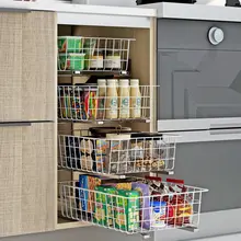 スライド式キッチン収納バスケット【調理野菜用・キャビネット収納・引き出し型・キャスター付き】