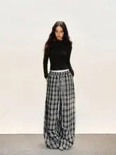 格子柄 ロングパンツ【春用・ゆったり・レディース・カジュアル】（セットアップ対応）