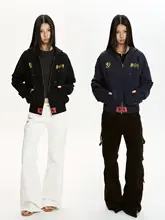 水洗加工のドロップインクプリントジャケット【フィット・短丈・フード付き】
