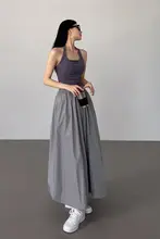 春秋向けアメリカンスタイルのエフォートレスAラインロングスカート【フィット・フレア・皺感・涼しげ】