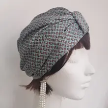 青色の愛をテーマにしたシルク風バンダナ帽子【レトロデザイン・白髪隠し用】
