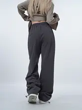 春秋用アメリカンスタイルのスリムフィット深灰色パンツ【ゆったりシルエット・カジュアル・女性用】