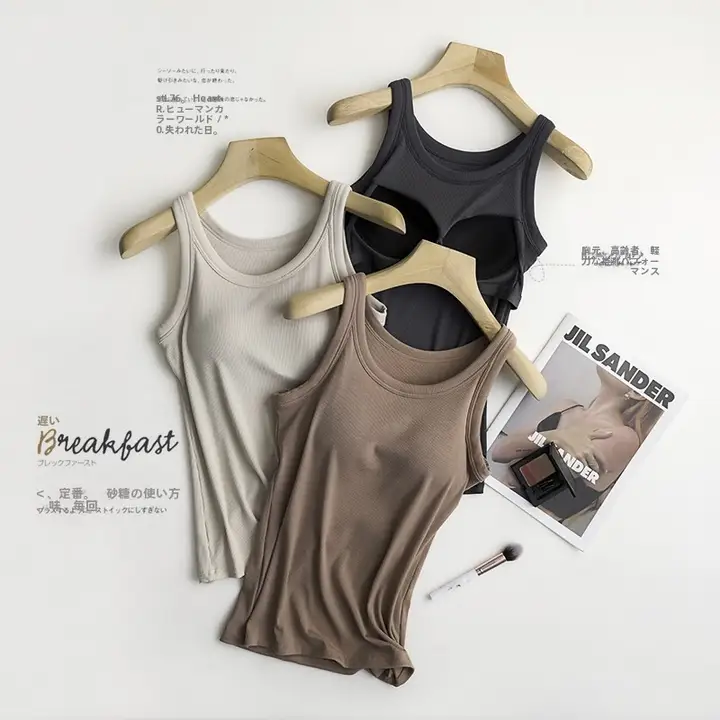 モーダル生地のブラトップ一体型キャミソール【ストライプ・夏用・スポーツ・外着】