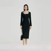 春の正式な場面にぴったりなブラックワンピース【レディース・シンプルデザイン・膝丈】