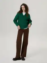 クラシックなウール編み込みニットセーター【小Uネック・レトロスタイル・保温性抜群】