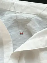 春の新作！石榴紅のミニリボンネックレス【純銀製・夏用・デザインアクセサリー】