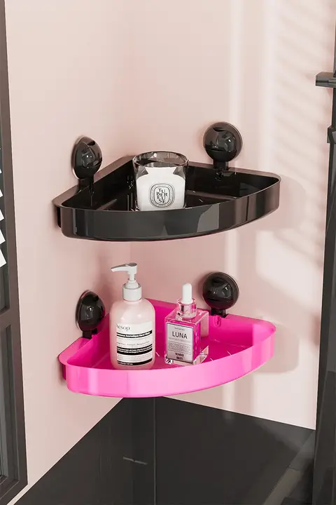 三角形壁掛けトイレ収納ラック【穴あけ不要・バスルーム用・コーナーデザイン】