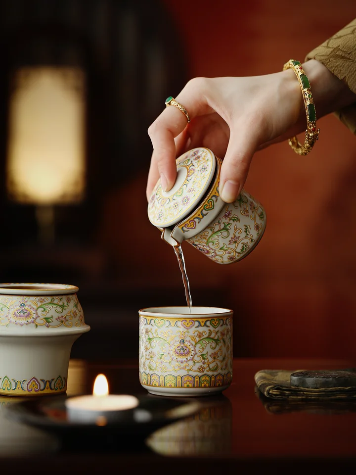 シンプルで華やか！モバイル用茶器【旅行用・一人用・鎏金デザイン】（セットアップ対応）