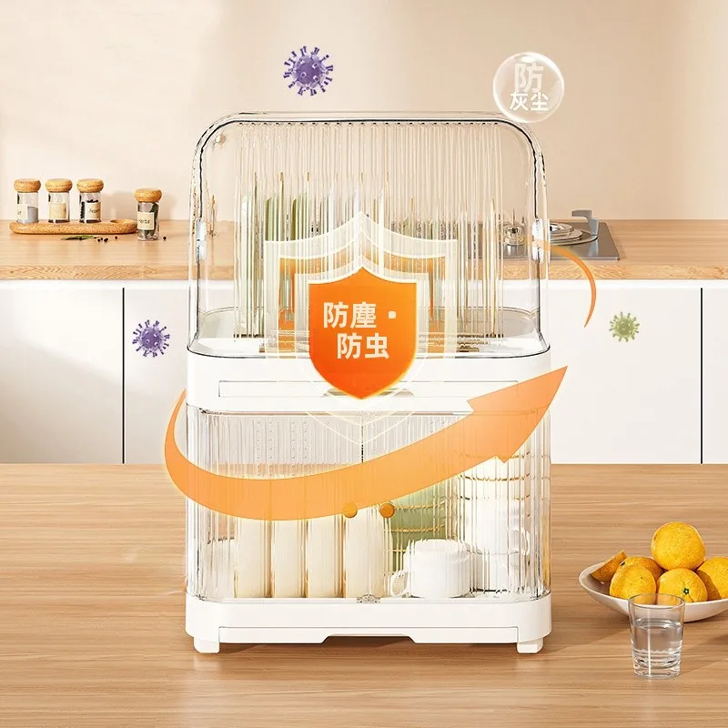 キッチン用水切り皿収納ラック：蓋付き3層タイプで食器棚の収納スペースを有効活用
