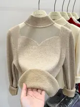 冬用 レディース 加厚ハイネックニット【一体型・デザイン感・透け感付き】