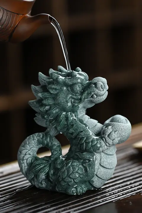 青砂石製 神龍茶宠置物【可愛いデスクトップ装飾・風水アイテム】