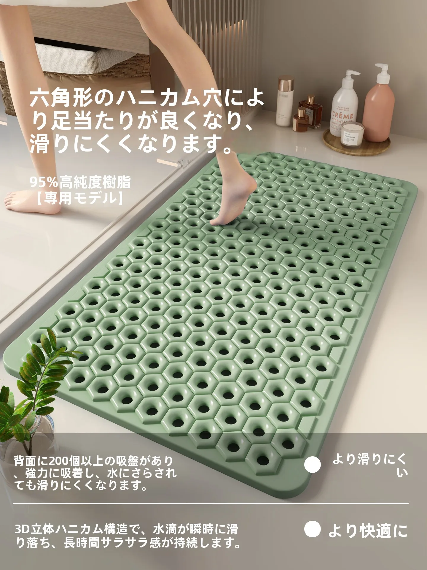 ドイツ製バスラグ滑り止めフロアマット：A級防滑とTPE素材による浴室安全の実現