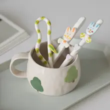 陶器 コーヒースプーン 手作り 創造的 可愛らしい 混ぜるスプーン 長い柄 デザートスプーン