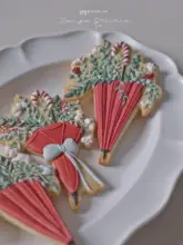 クリスマス用傘型クッキー型【米色・リボン付き・手押し式・レシピ付き】