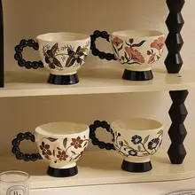 フレンチヴィンテージ陶器マグカップ【高脚・女性用・朝食用・コーヒーカップ】