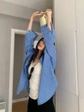 夏用UVカット ブルーストライプ長袖シャツ【通勤・ゆったり・カラーコントラスト】