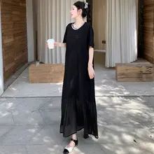 スタイルのパッチワーク半袖ワンピース【カジュアル・膝下丈・大きいサイズ】（セットアップ対応）