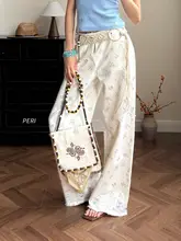 手作りビーズ装飾のカシューナッツ花刺繍ショルダーバッグ
